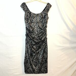 London Times Casual Dress Womens 6 Black White Floral Sleeveless Fully Lined